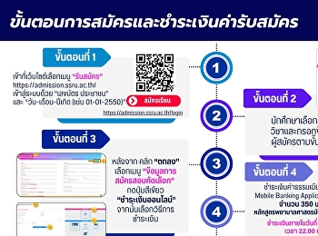 ขั้นตอนการชำระเงินค่าสมัครสอบคัดเลือก
นักศึกษาใหม่ ภาคปกติ ระดับปริญญาตรี
ประจำปีการศึกษา 2569 (รอบที่ 1
Portfolio) รับตรง ครั้งที่ 2